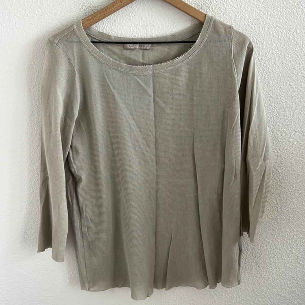 Cut Loose Neutral Mesh Semi Sheer 3/4 Sleeve Top Blouse Shirt Large